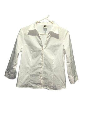 ANNE KLEIN VTG White Button Down S White Office Siren Blouse Workwear Career 9-5